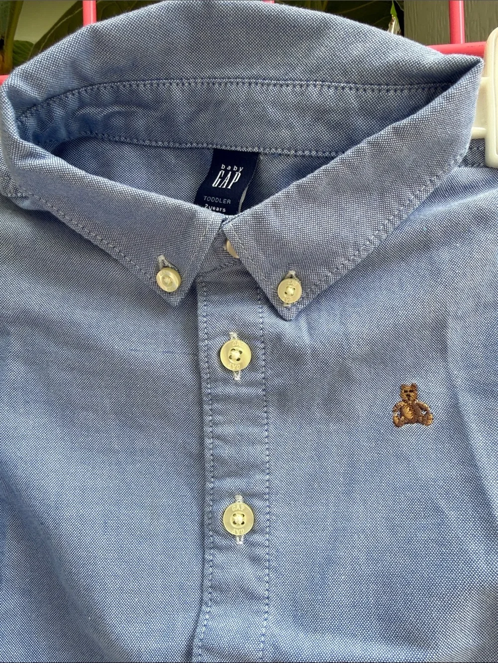 Vintage GAP Light Blue Button-Down Shirt with Embroidered Bear